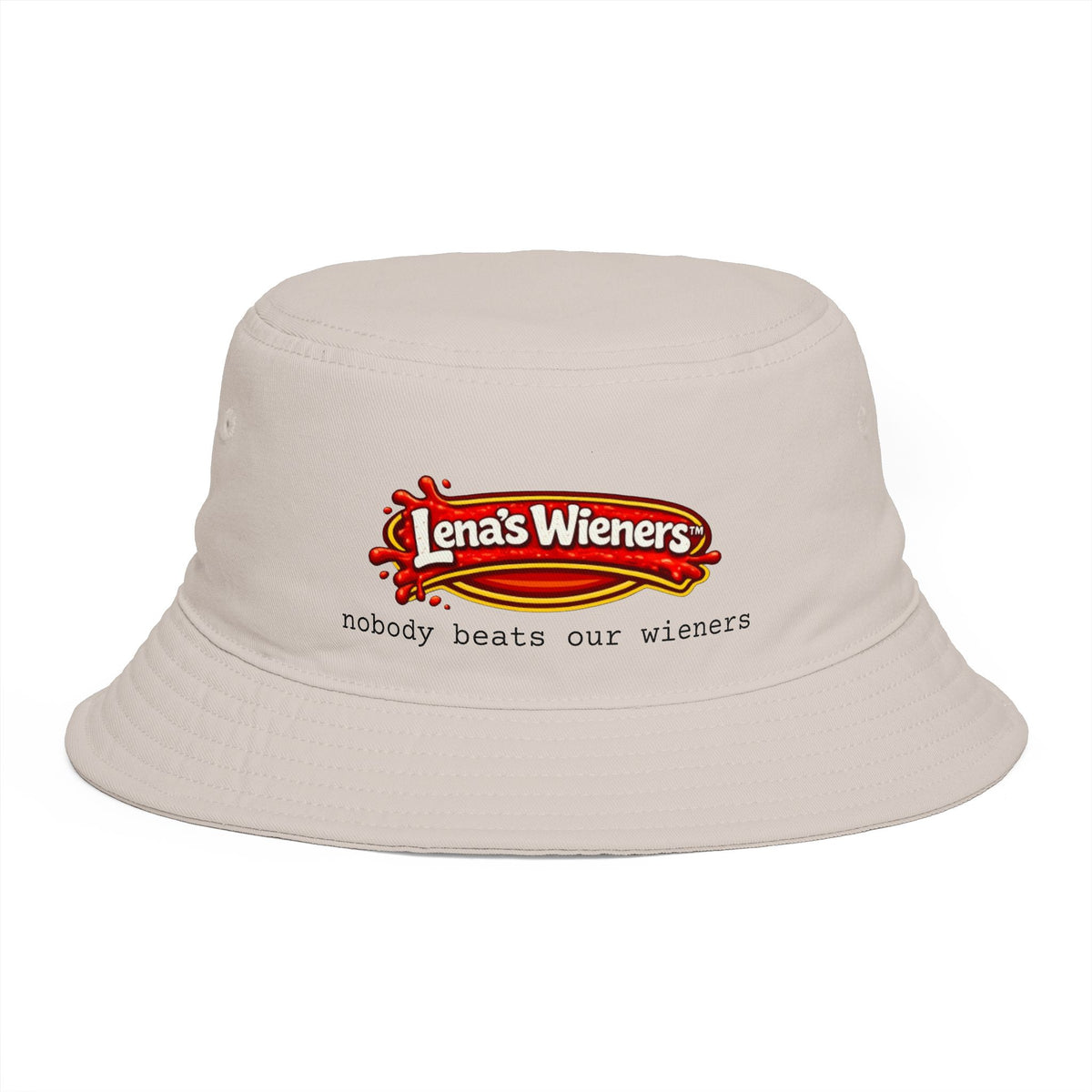 Nobody Beats Lena's Wieners Embroidered Bucket Hat — Retro Hot Dog Logo Cap