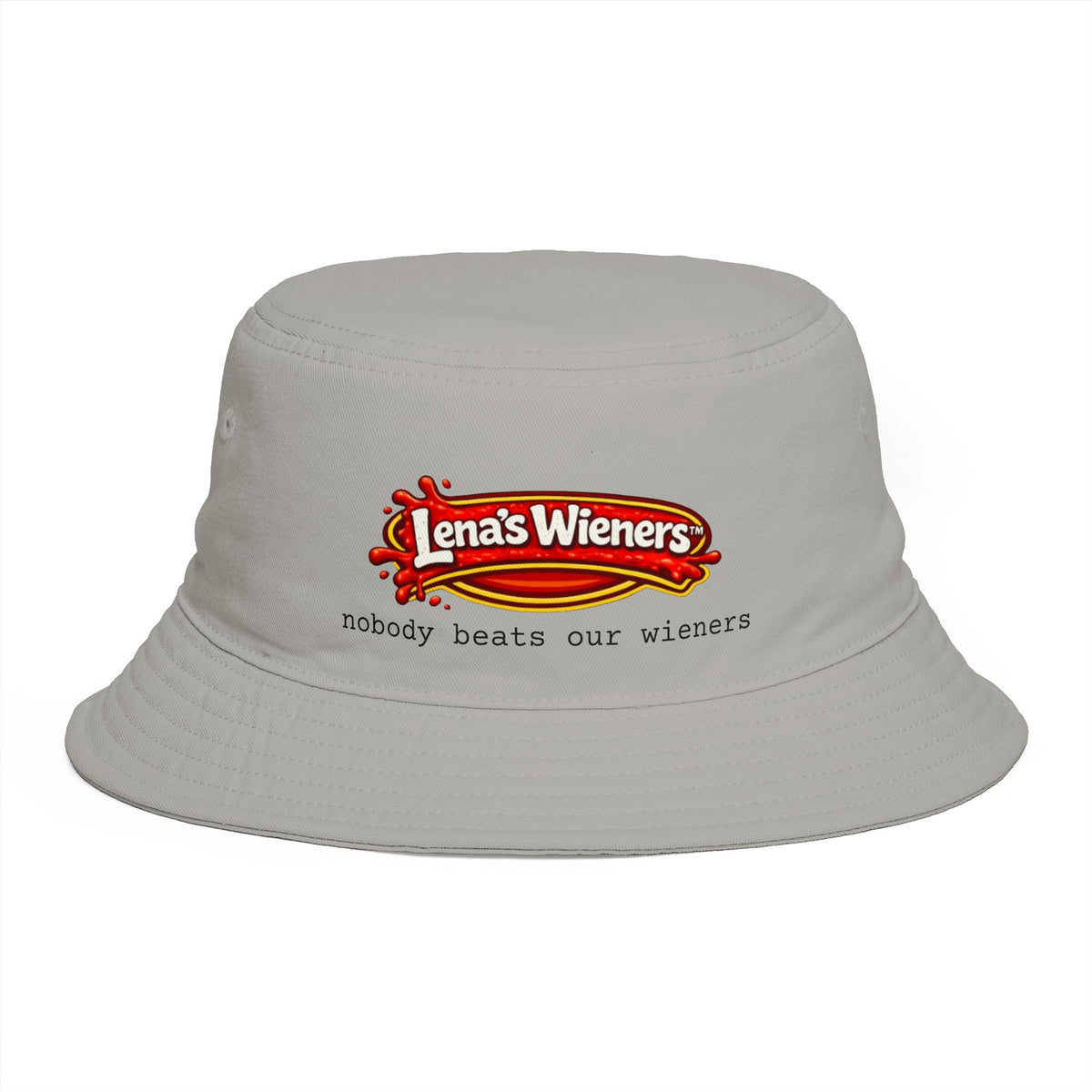 Nobody Beats Lena's Wieners Embroidered Bucket Hat — Retro Hot Dog Logo Cap