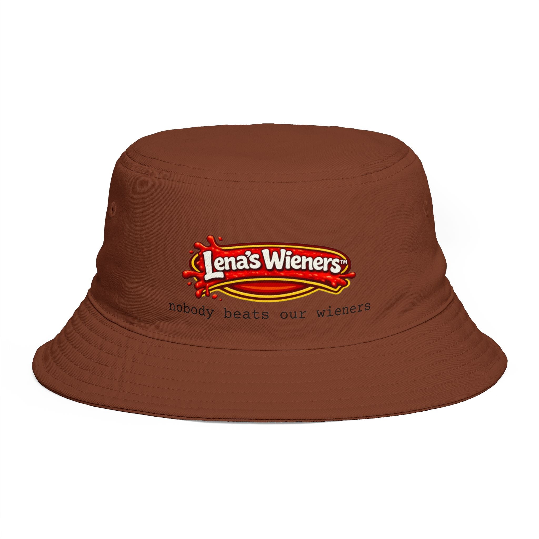 Nobody Beats Lena's Wieners Embroidered Bucket Hat — Retro Hot Dog Logo Cap