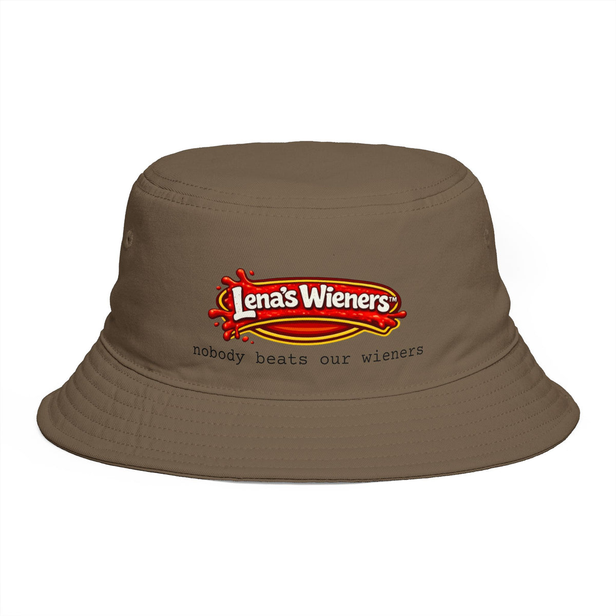 Nobody Beats Lena's Wieners Embroidered Bucket Hat — Retro Hot Dog Logo Cap