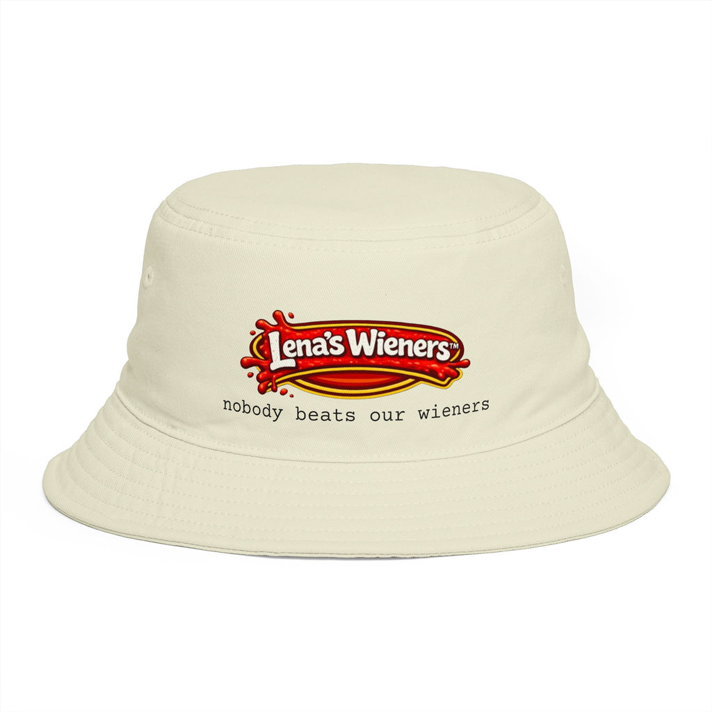 Nobody Beats Lena's Wieners Embroidered Bucket Hat — Retro Hot Dog Logo Cap