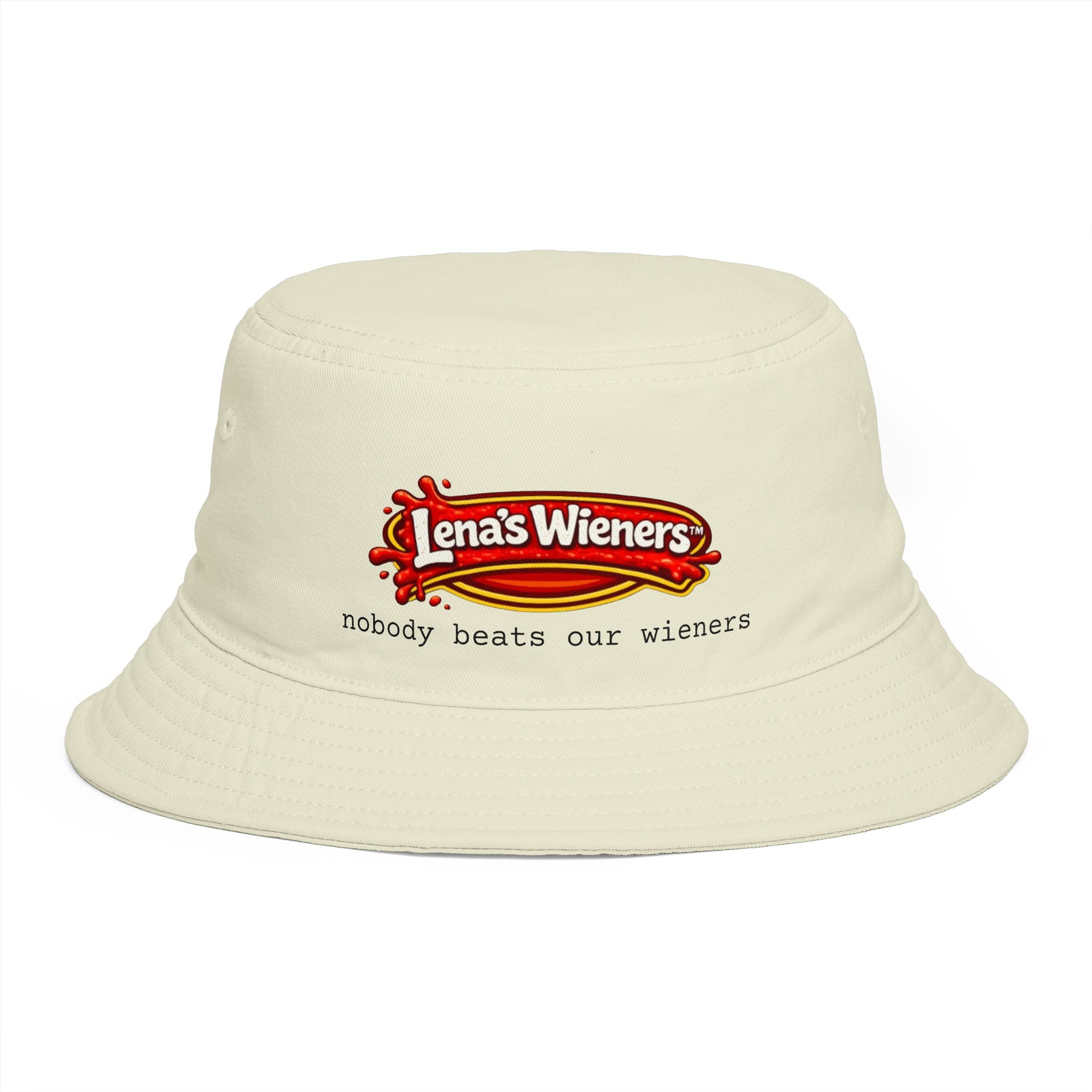Nobody Beats Lena's Wieners Embroidered Bucket Hat — Retro Hot Dog Logo Cap