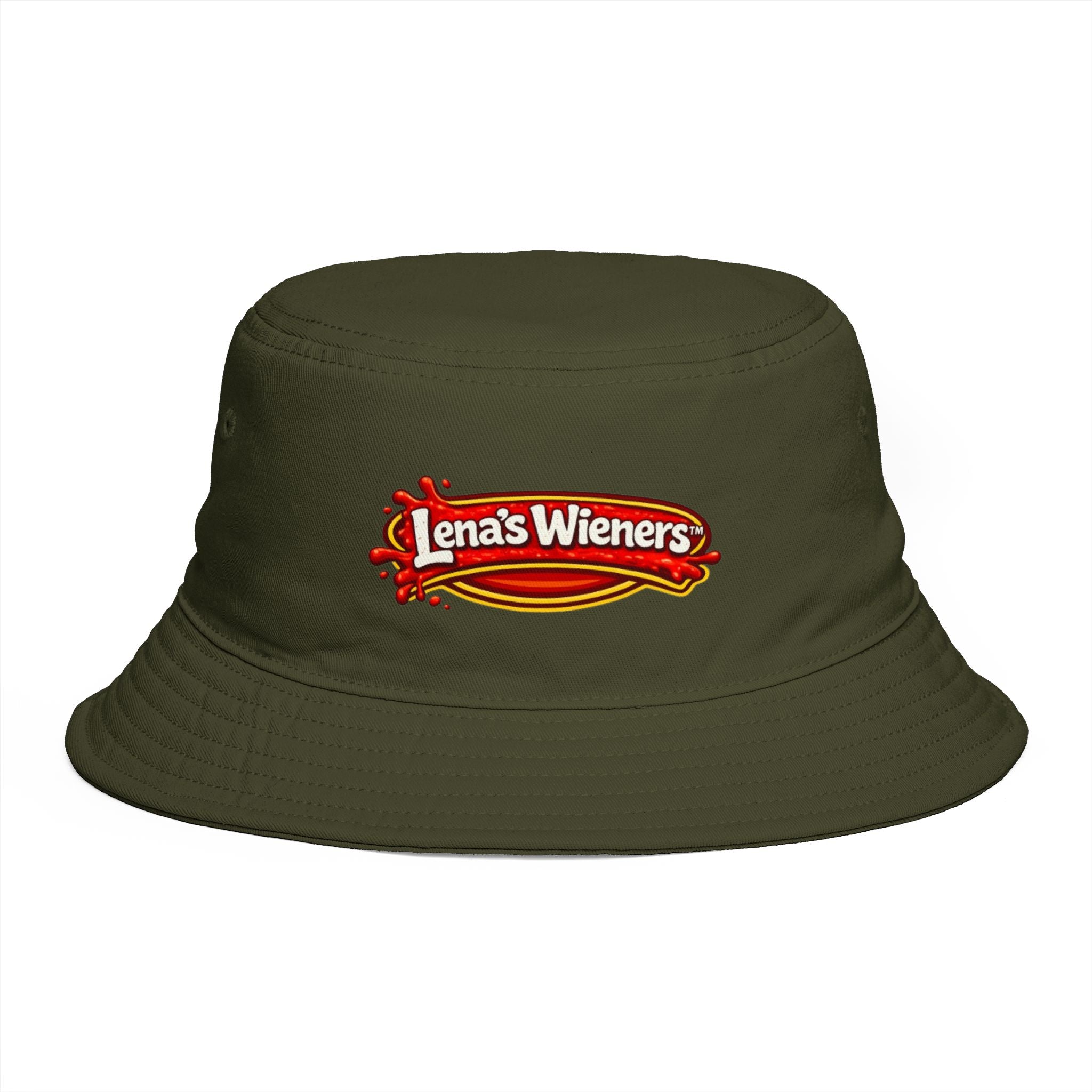 Lena's Wieners Embroidered Bucket Hat — Retro Hot Dog Logo Cap