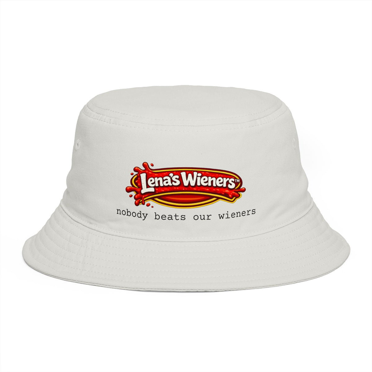 Nobody Beats Lena's Wieners Embroidered Bucket Hat — Retro Hot Dog Logo Cap