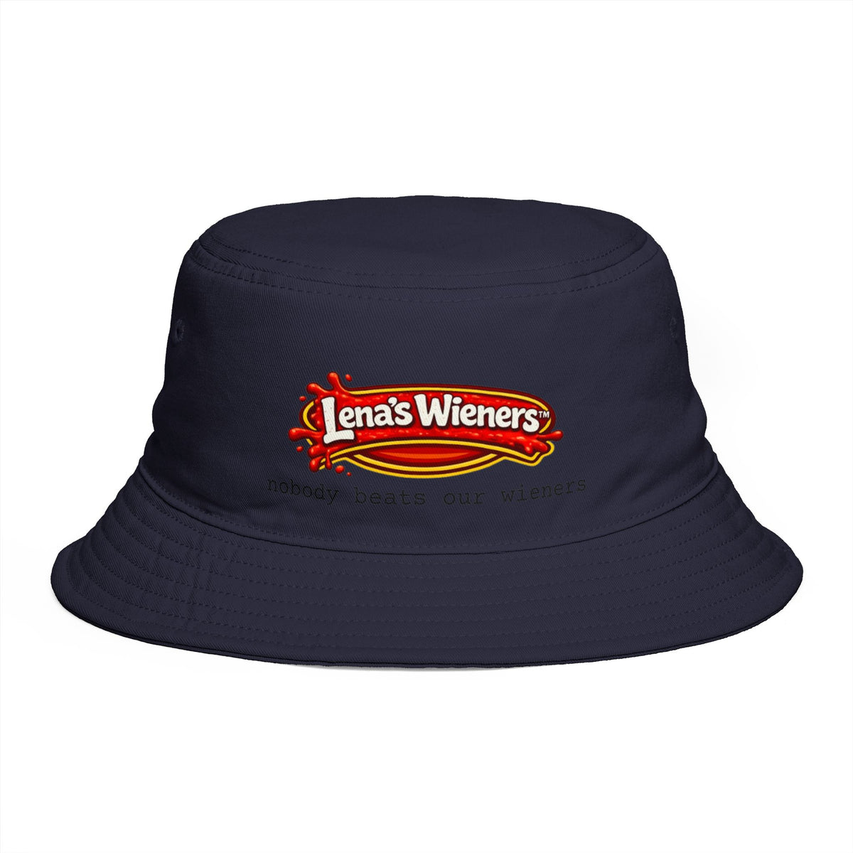 Nobody Beats Lena's Wieners Embroidered Bucket Hat — Retro Hot Dog Logo Cap